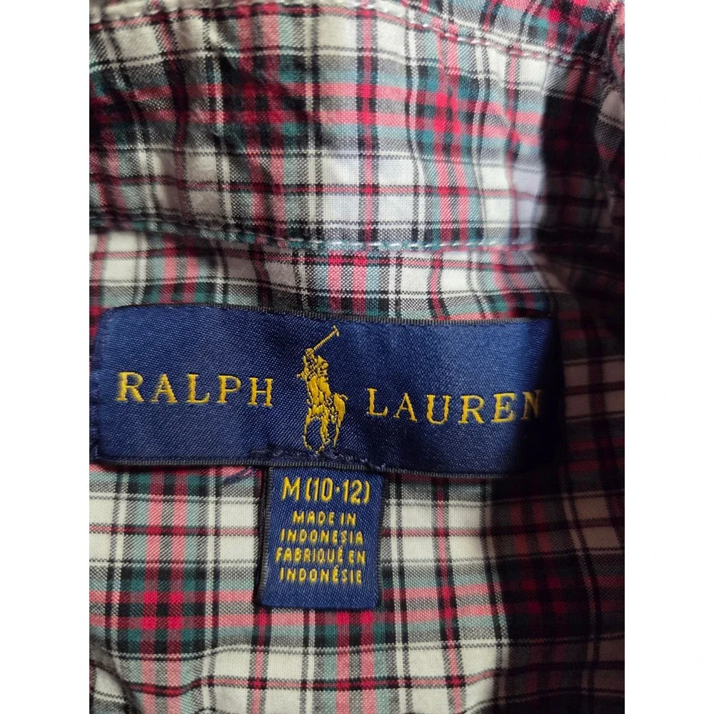 Ralph Lauren‎ Boys Red Plaid Cotton Button Down Shirt Size M 10-12 Long Sleeve